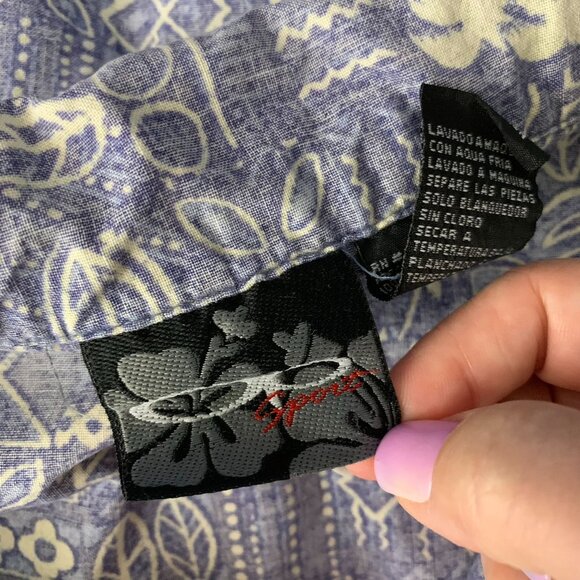 OP Ocean Pacific Button Up Hawaiian Shirt XL Blue Reverse Print Floral Pocket - Picture 7 of 7